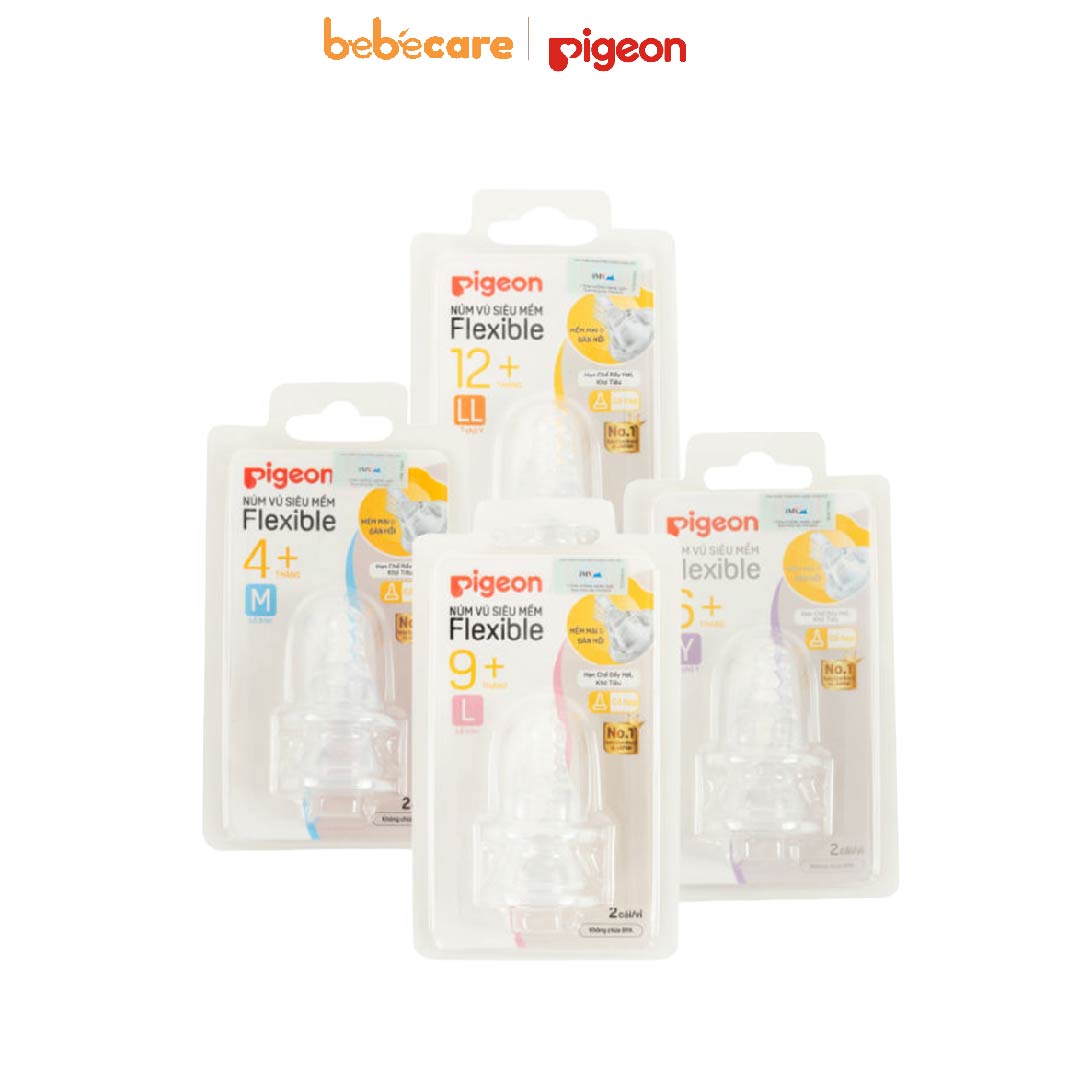 Pigeon (1080)-Vỉ 2 Núm Vú Cổ Hẹp Y Silicone Pigeon (Từ 6 Tháng)